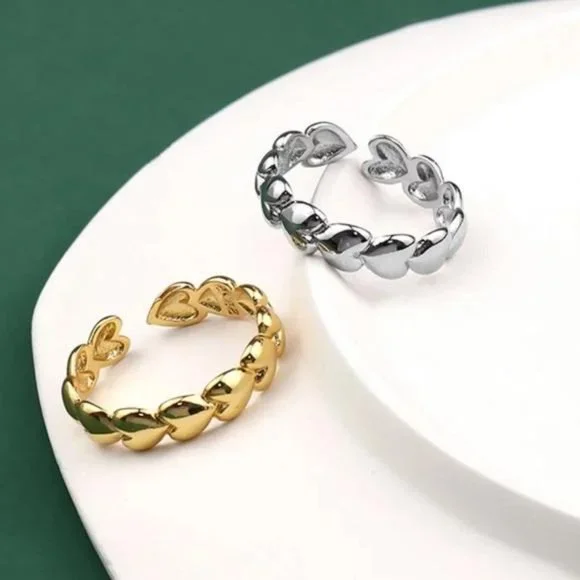 NEW 18K GOLD ADJUSTABLE HEART CONNECTING  ADJUSTABLE RING - Picture 5 of 5